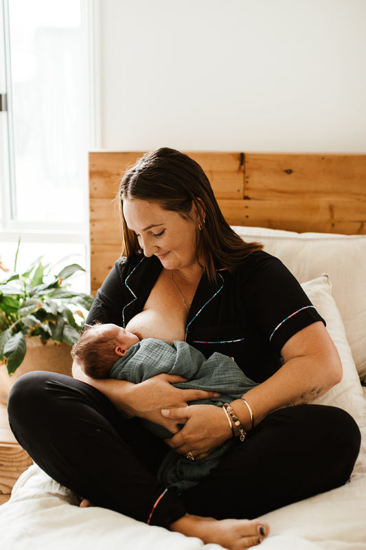 Black and Floral Pajamas Set | Breastfeeding Accessible Womens Pajamas